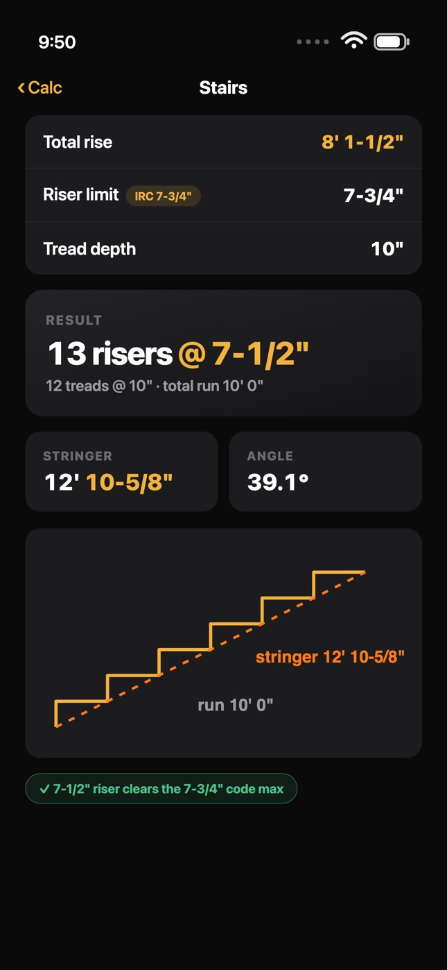 Stair calculator with code check