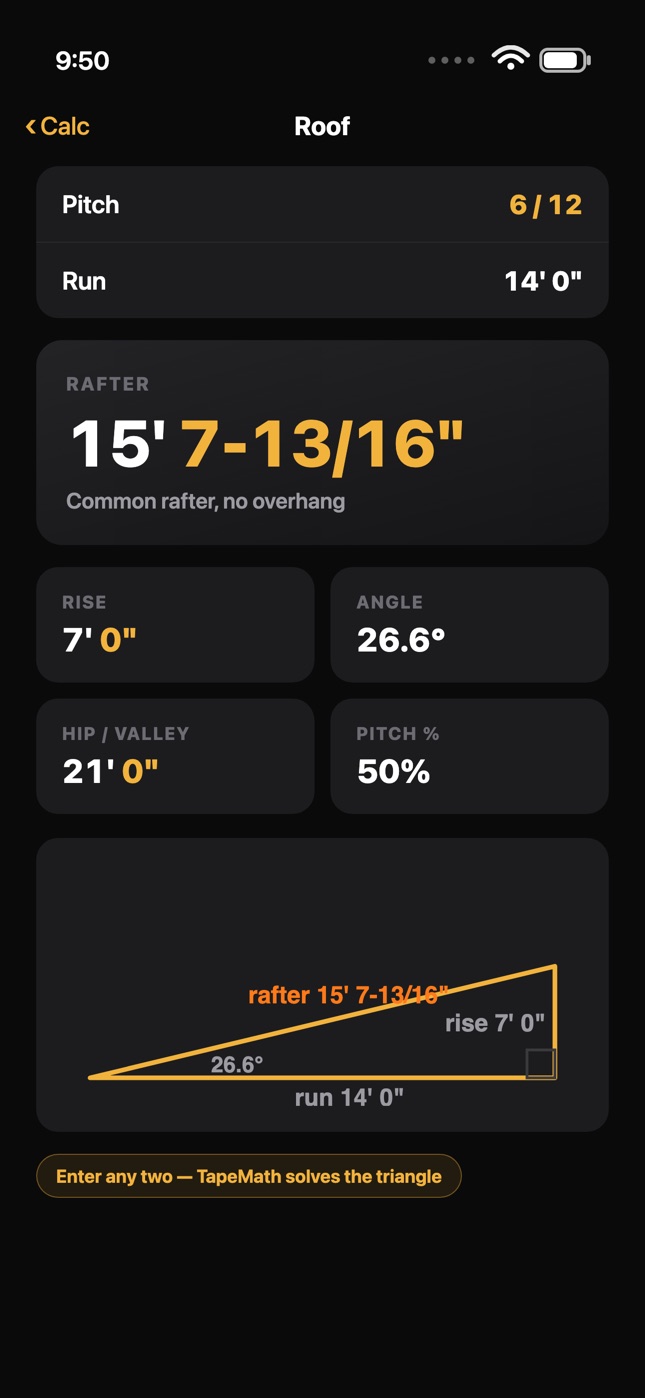Roof pitch and rafter calculator